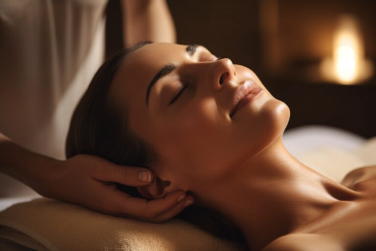 Woman receiving relaxing neck massage at Spa La La - Austin Med Spa Austin