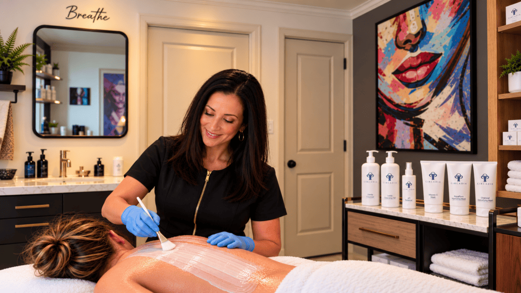 Professional back facial treatment at Spa La La in West Lake Hills, Austin, Texas